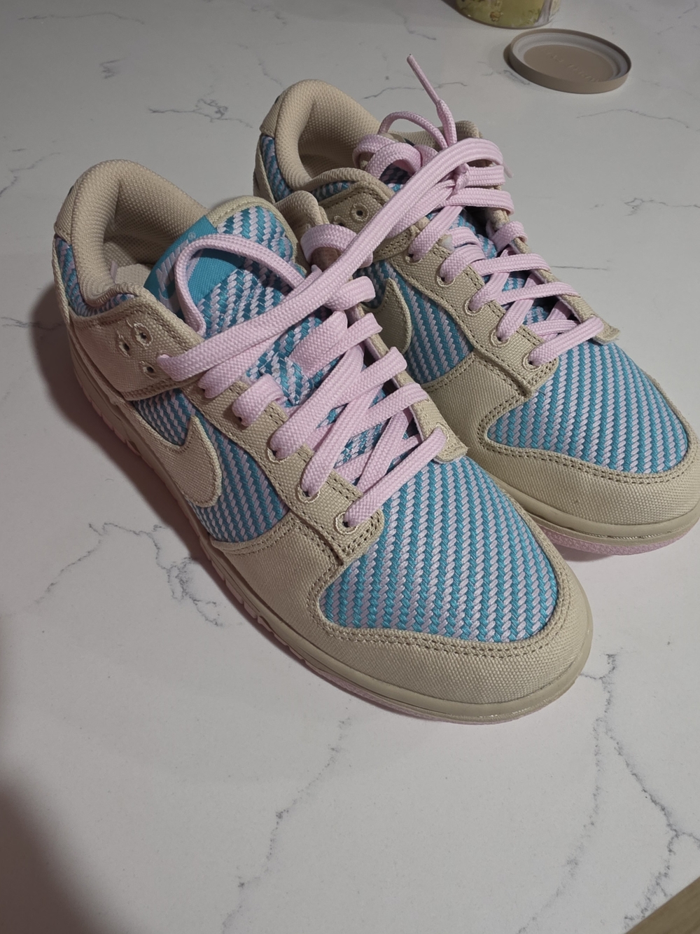 Nike Dunks Women’s Pastel Blue & Beige Low-Top Sneakers - Pink Laces